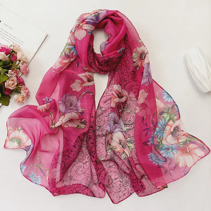 Foulard Écharpe Georgette Dégradé Fleur Femme - Bandana Châle Hijab Été Protection Solaire