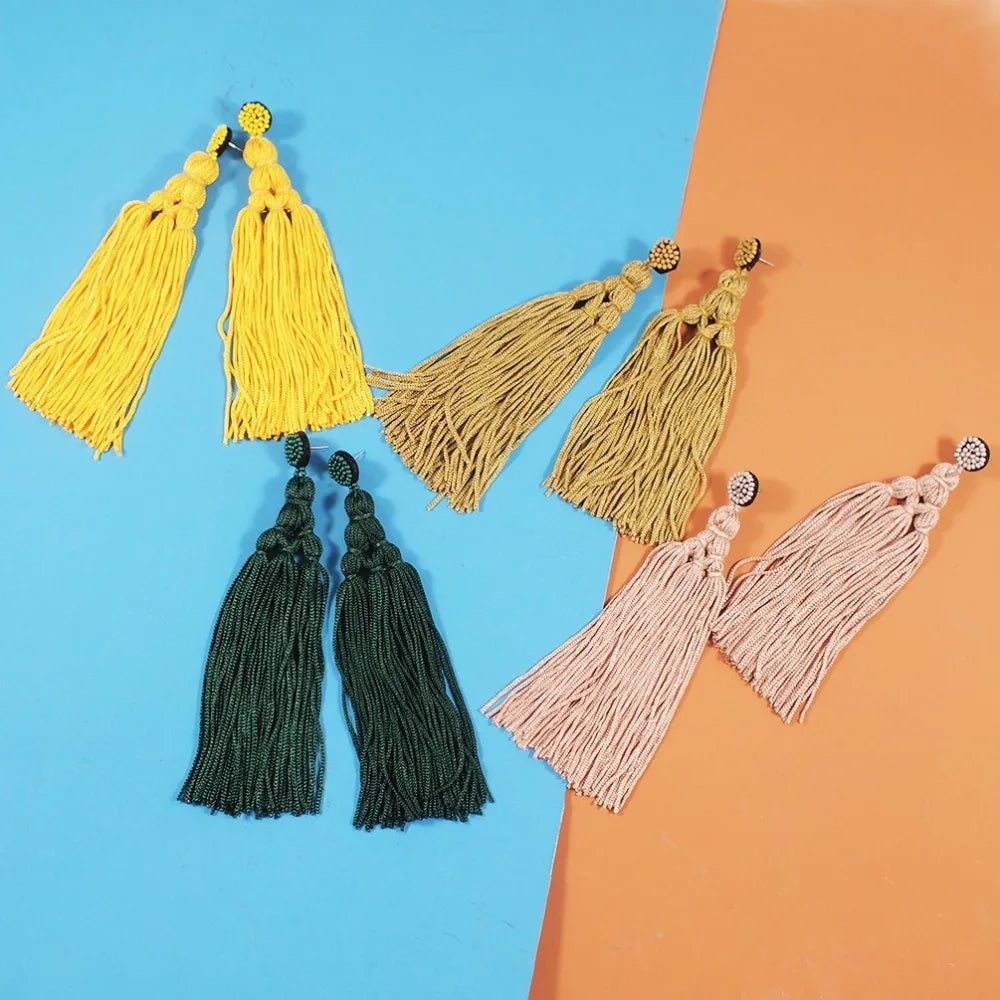 Boucles Oreilles Pompons Multicolores Femme - Pendantes Longues Fil Soirée Fête Bohème