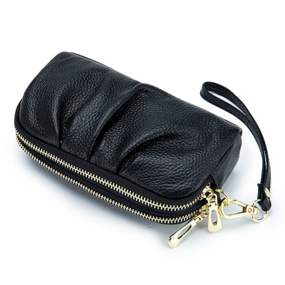 Portefeuille Femme Cuir Véritable Grande Capacité - Porte-Monnaie Long Zippé Multifonction avec Dragonne