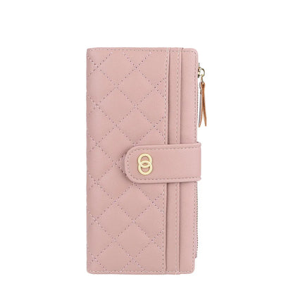 Portefeuille Femme Cuir PU Long Motif Carreaux - Wallet Zipper Porte-Cartes Bleu