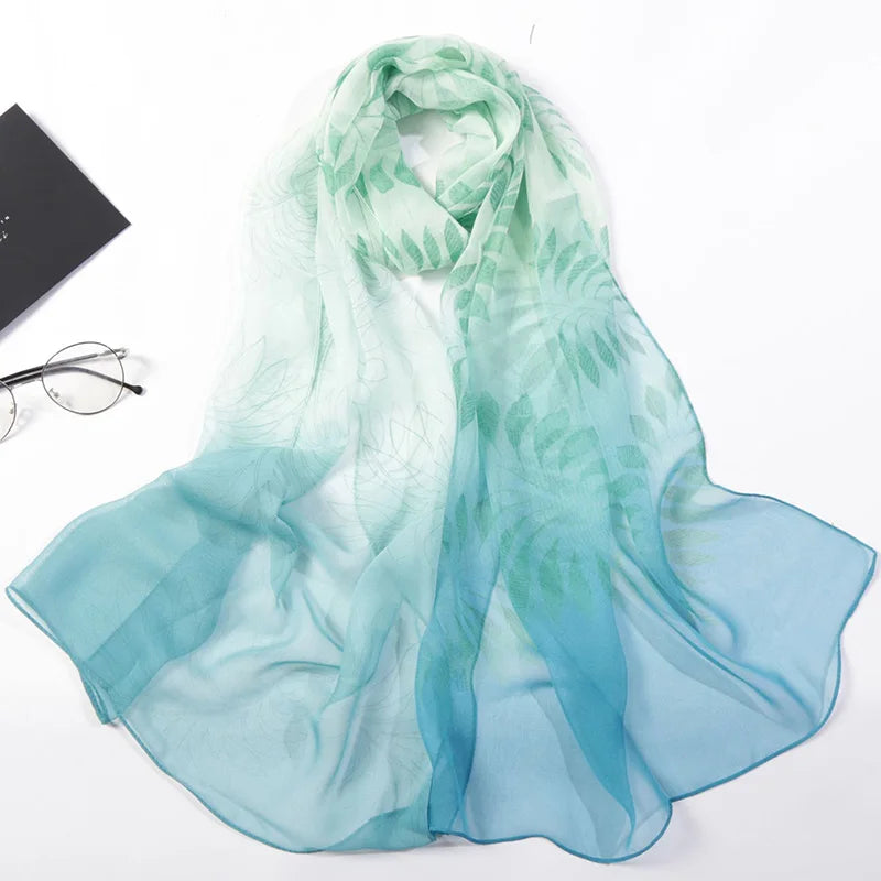 Foulard Écharpe Georgette Dégradé Fleur Femme - Bandana Châle Hijab Été Protection Solaire