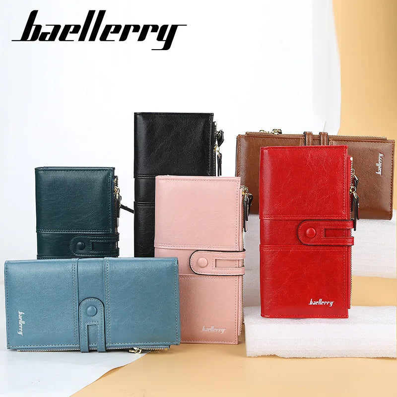 Portefeuille Femme Long Cuir Classique - Porte-Cartes avec Fermeture Éclair