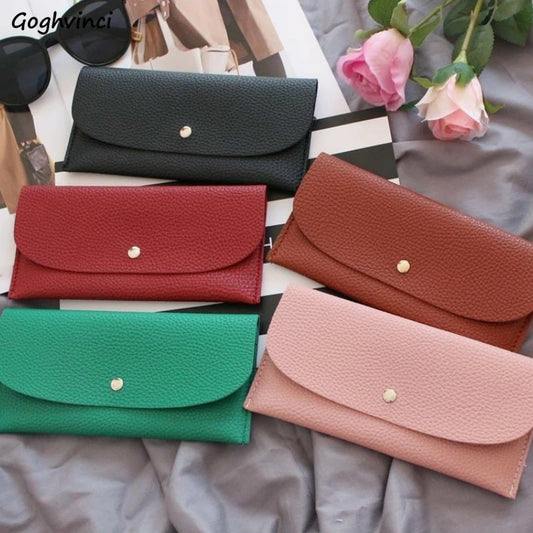 Women's Long Colorful Korean Style Wallet - PU Leather Card Holder with Clasp