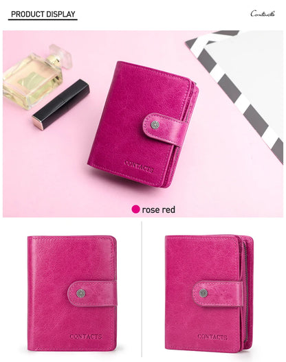 Portefeuille Femme Cuir Véritable Luxe Rose - Porte-Monnaie Compact Fermoir Hasp Porte-Carte Qualité
