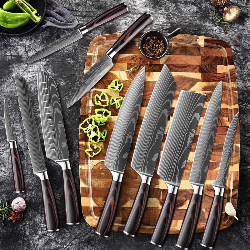 Couteaux de Chef Professionnels 1-10 Pièces - Set Cuisine Acier Inoxydable