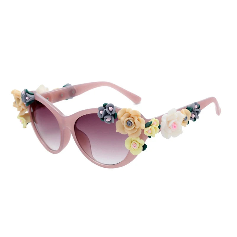 Lunettes de Soleil Œil de Chat Vintage Femme - Cat Eye Fleur UV400 Designer