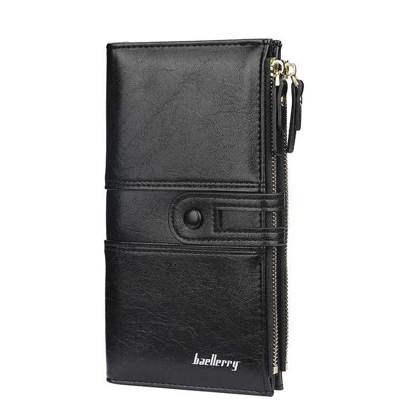 Portefeuille Femme Long Cuir Classique - Porte-Cartes avec Fermeture Éclair
