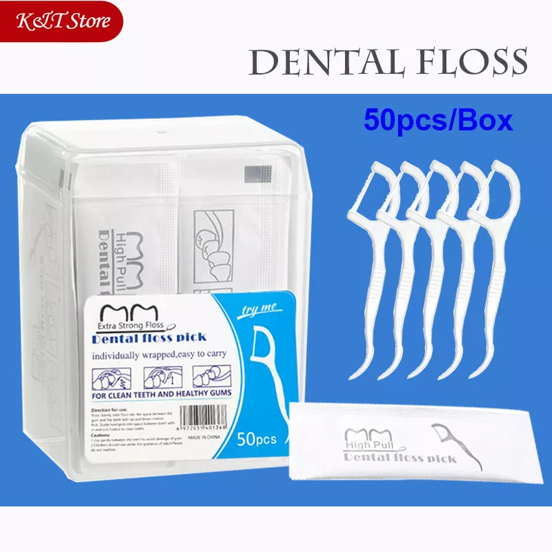 Fil Dentaire Portable 50pcs - Bâtonnets Cure-Dents Hygiène Bucco-Dentaire Emballage Individuel