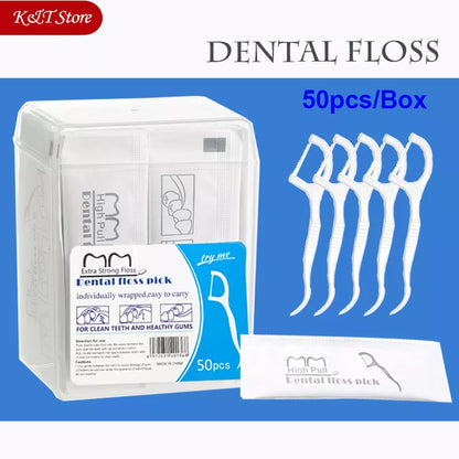 Fil Dentaire Portable 50pcs - Bâtonnets Cure-Dents Hygiène Bucco-Dentaire Emballage Individuel
