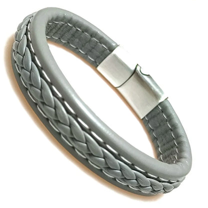 Bracelet Cuir Tressé Wrap Punk – Fermoir Magnétique Caché Acier Inox Femme