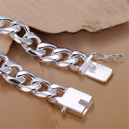 Bracelet Argent Sterling 925 DOTEFFIL Plaqué Or 24K 8mm - Chaîne Sideways Homme Femme Mariage Fiançailles Party