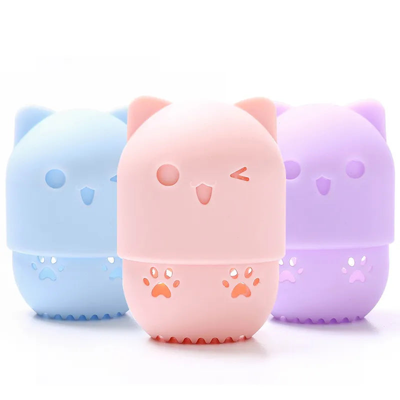 Support Séchage Éponge Maquillage Chaton Silicone - Porte Beauty Blender Hygiénique