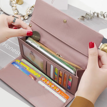 Portefeuille Femme Long Tri-Fold Cuir - Porte-Cartes Élégant avec Compartiments