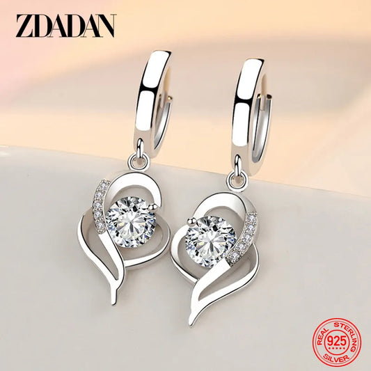 Boucles Oreilles Argent Sterling 925 Cristal Zircon Rose - ZDADAN Femme Fashion Bijoux