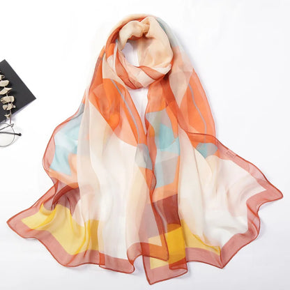 Foulard Écharpe Georgette Dégradé Fleur Femme - Bandana Châle Hijab Été Protection Solaire