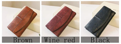 Portefeuille Femme Vintage Cuir PU Long Trifold - Pochette avec Fermoir et Compartiment Téléphone