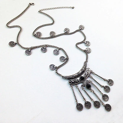 Collier Long Bohème Pièces Pompons – Sautoir Statement Gypsy Vintage