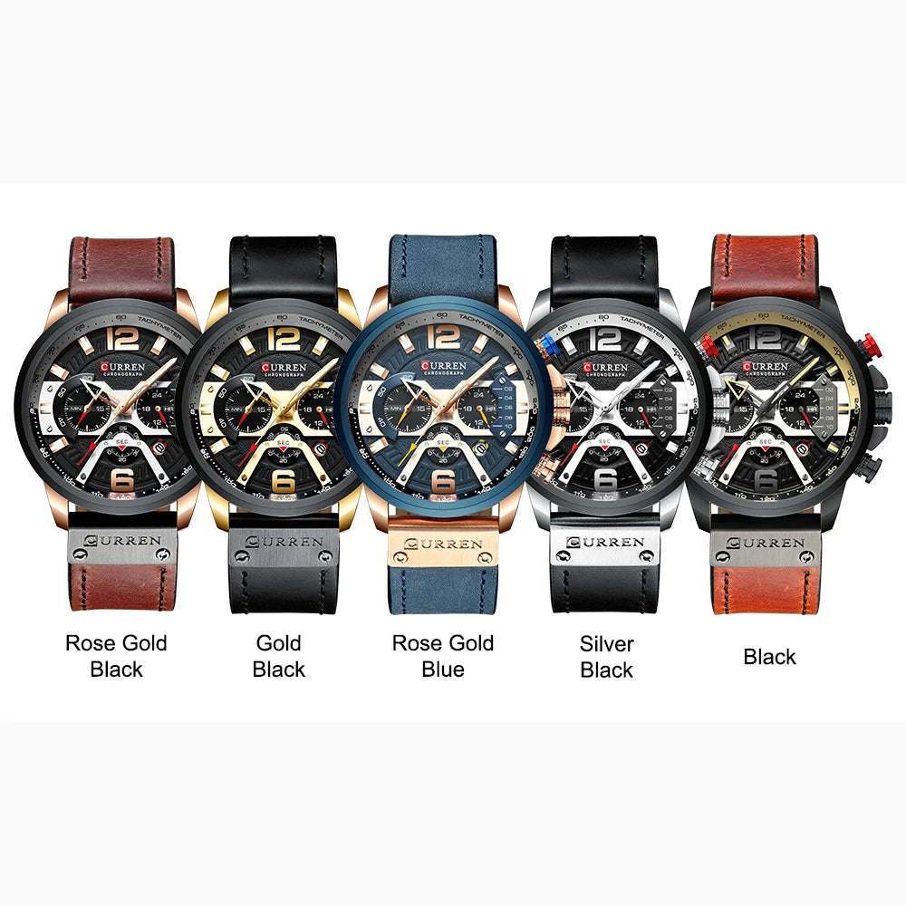 Montre Homme CURREN Cuir Sport Chronographe - Quartz Étanche Luxe Fashion Relogio Masculino