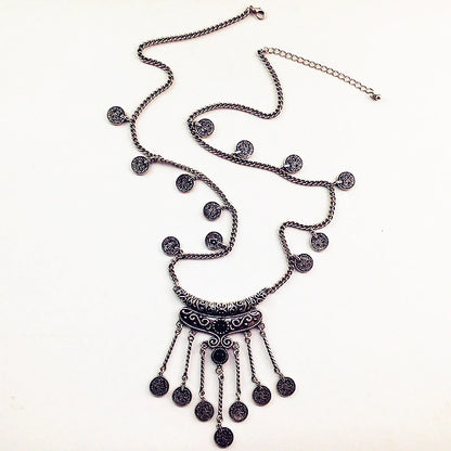 Collier Long Bohème Pièces Pompons – Sautoir Statement Gypsy Vintage