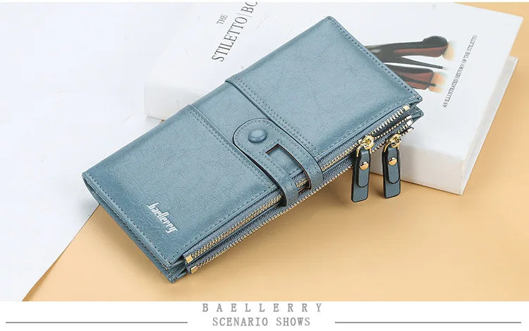Portefeuille Femme Long Cuir Classique - Porte-Cartes avec Fermeture Éclair