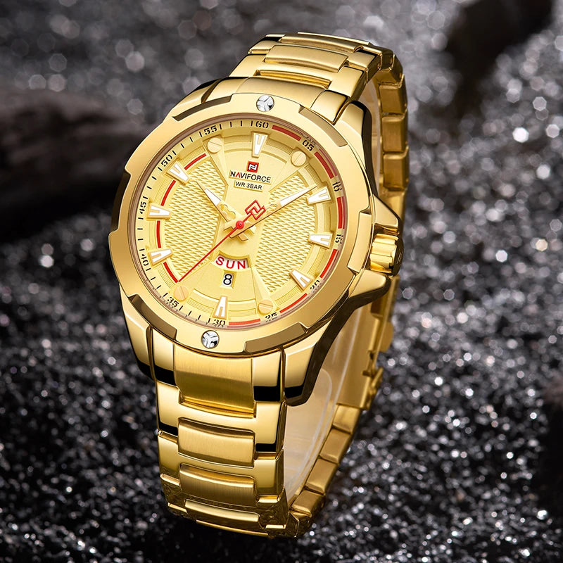 Montre NAVIFORCE Homme Or - Quartz Sport Militaire Acier Étanche 2022