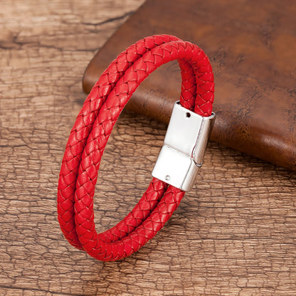 Bracelet Cuir Véritable Multicouche Charm Homme – Aimant Blanc 9 Coloris