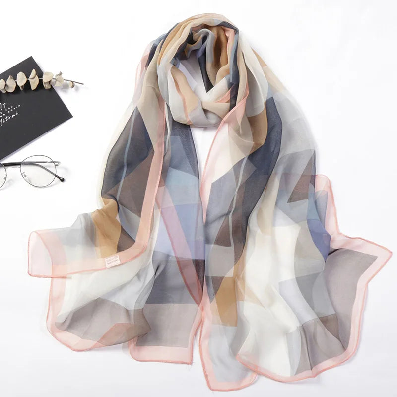 Foulard Écharpe Georgette Dégradé Fleur Femme - Bandana Châle Hijab Été Protection Solaire