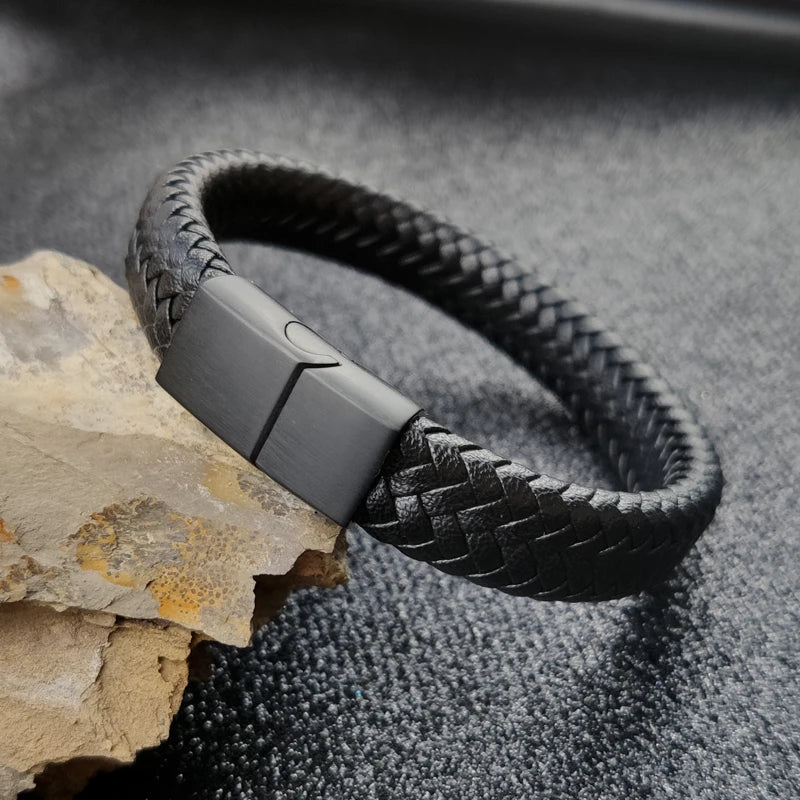 Bracelet en Cuir Tressé 16 Brins - Fermoir Magnétique Acier Inoxydable Unisexe