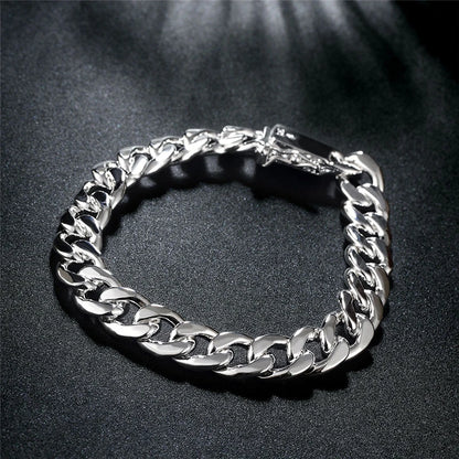 Bracelet Argent Sterling 925 DOTEFFIL Plaqué Or 24K 8mm - Chaîne Sideways Homme Femme Mariage Fiançailles Party
