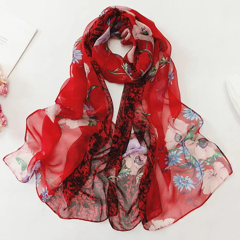 Foulard Écharpe Georgette Dégradé Fleur Femme - Bandana Châle Hijab Été Protection Solaire