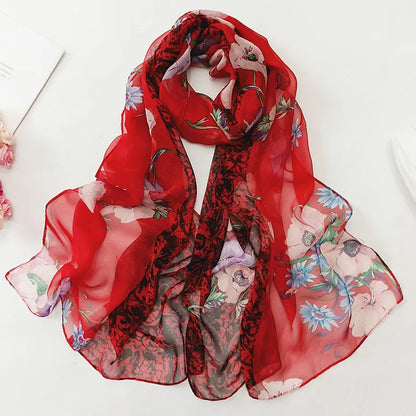 Foulard Écharpe Georgette Dégradé Fleur Femme - Bandana Châle Hijab Été Protection Solaire