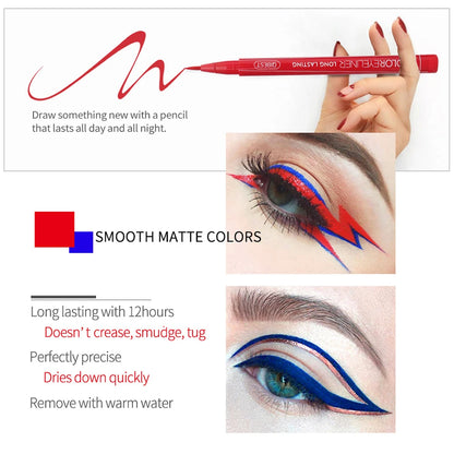 Eyeliner Liquide QIBEST 12 Couleurs Waterproof Matte - Stylo Eye-Liner Longue Tenue Cat Eye