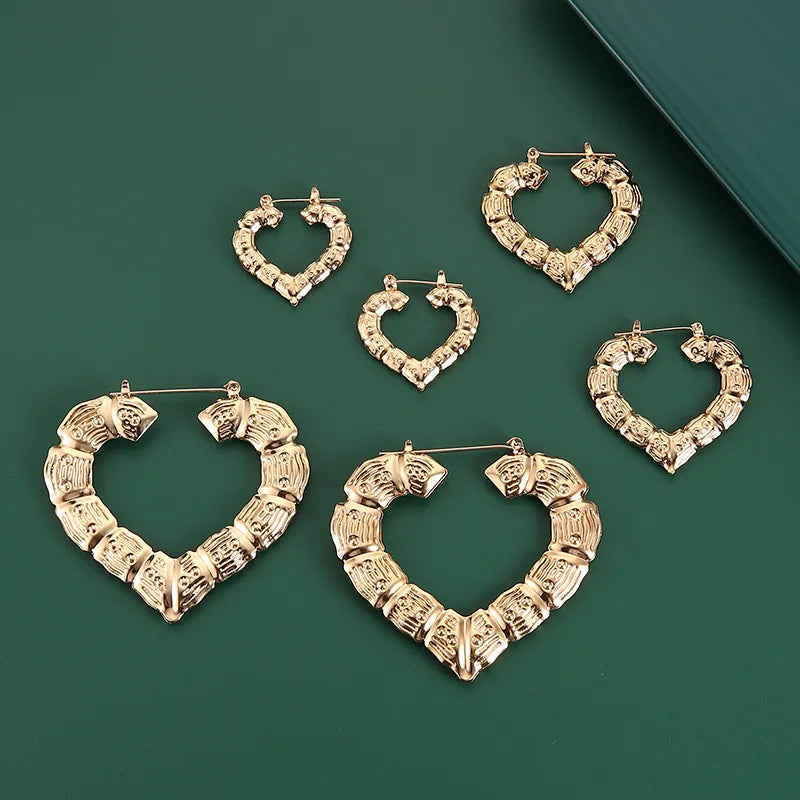 3 Paires Boucles d'Oreilles Créoles Cœur Punk - Anneaux Bambou Femme - Bijoux Rock