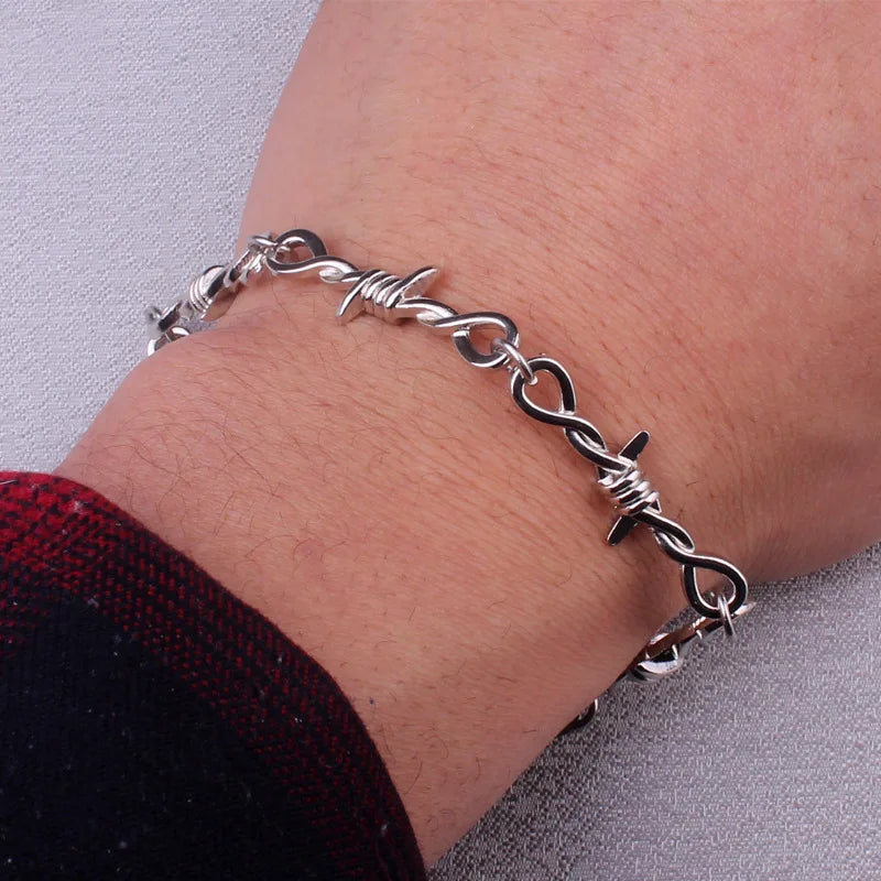 Bracelet Fil Barbelé Punk Gothique – Chaîne Métal Unisexe Hip-Hop
