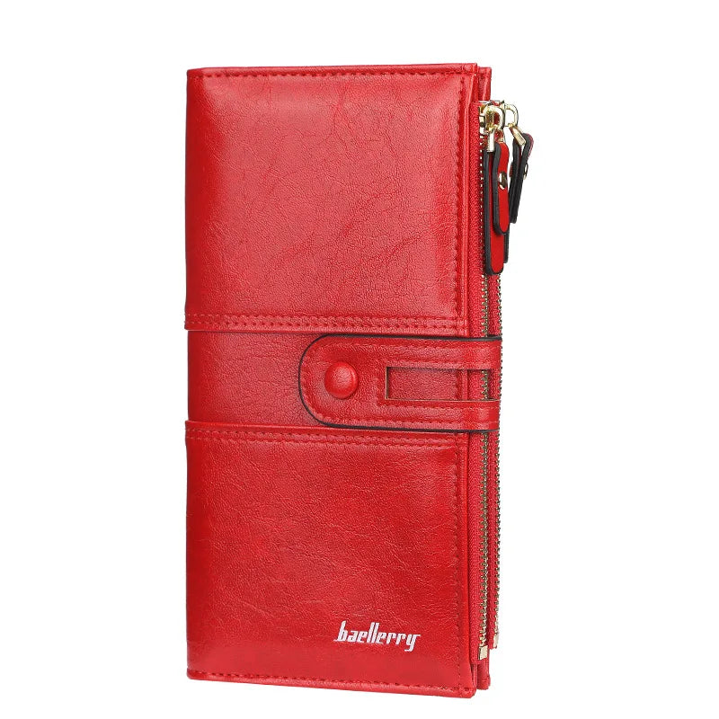 Portefeuille Femme Long Cuir Classique - Porte-Cartes avec Fermeture Éclair