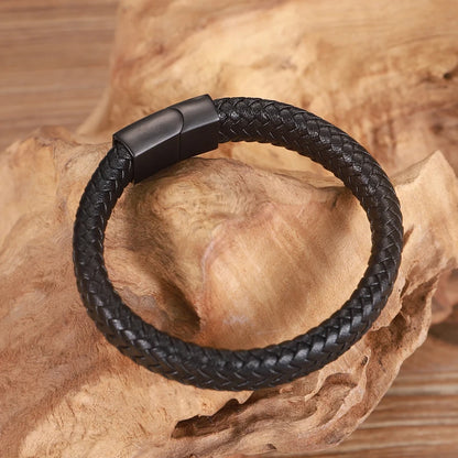 Bracelet en Cuir Tressé 16 Brins - Fermoir Magnétique Acier Inoxydable Unisexe