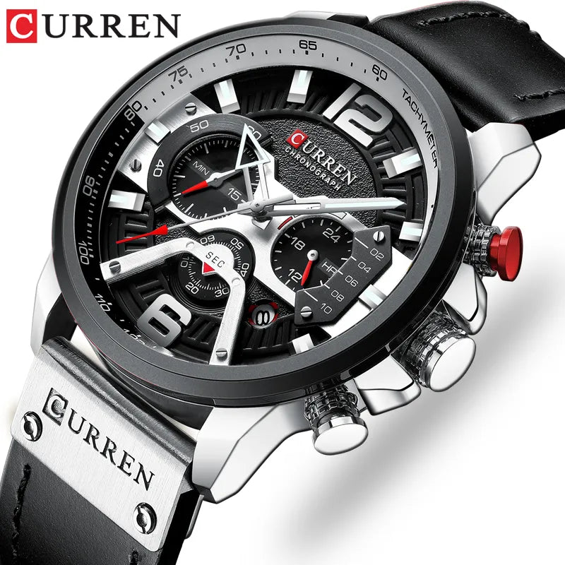 Montre Homme CURREN Cuir Sport Chronographe - Quartz Étanche Luxe Fashion Relogio Masculino
