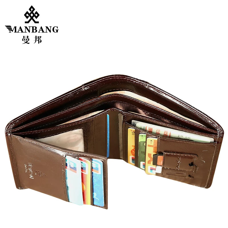 Portefeuille Homme Cuir Véritable Court Classique - Porte-Carte Porte-Monnaie Fashion Marron Café