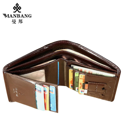 Portefeuille Homme Cuir Véritable Court Classique - Porte-Carte Porte-Monnaie Fashion Marron Café