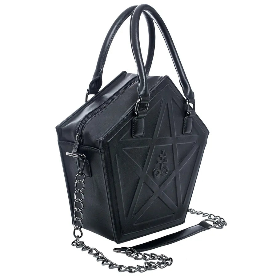 Sac à Main Gothique Pentagramme Punk - Étoile Noir Cuir PU Chaîne Femme