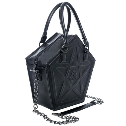 Sac à Main Gothique Pentagramme Punk - Étoile Noir Cuir PU Chaîne Femme