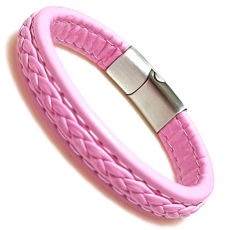 Bracelet Cuir Tressé Wrap Punk – Fermoir Magnétique Caché Acier Inox Femme