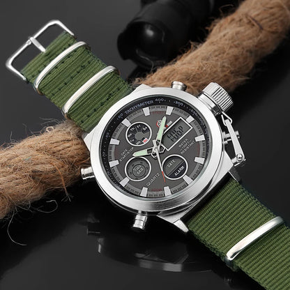 Montre Sport Homme GOLDENHOUR Militaire LED - Quartz Nylon Semaine Armée Relogio Masculino