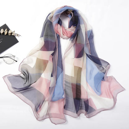 Foulard Écharpe Georgette Dégradé Fleur Femme - Bandana Châle Hijab Été Protection Solaire