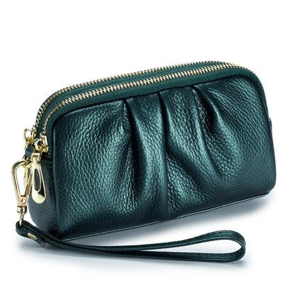 Portefeuille Femme Cuir Véritable Grande Capacité - Porte-Monnaie Long Zippé Multifonction avec Dragonne