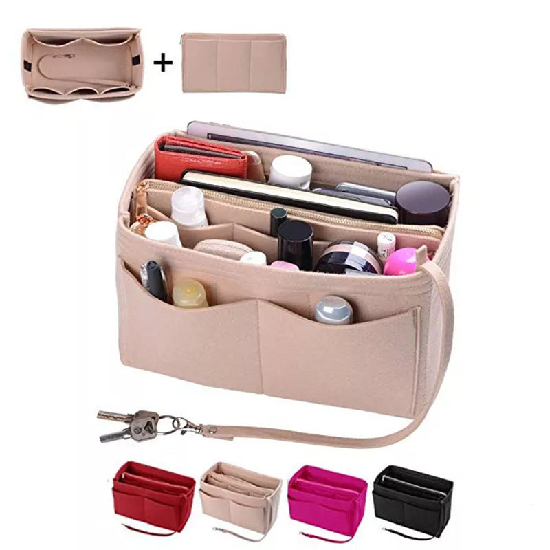 Organisateur Sac Feutre HHYUKIMI - Insert Cosmétiques Maquillage Voyage Portable 26x15x15cm