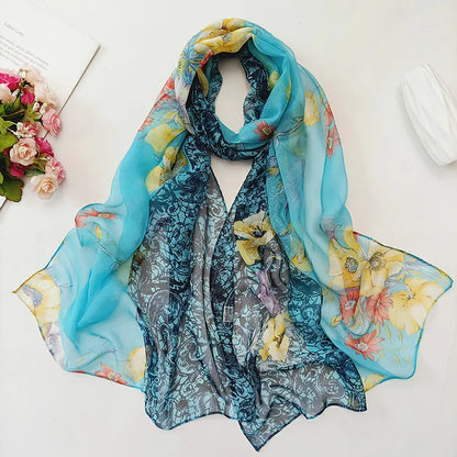 Foulard Écharpe Georgette Dégradé Fleur Femme - Bandana Châle Hijab Été Protection Solaire
