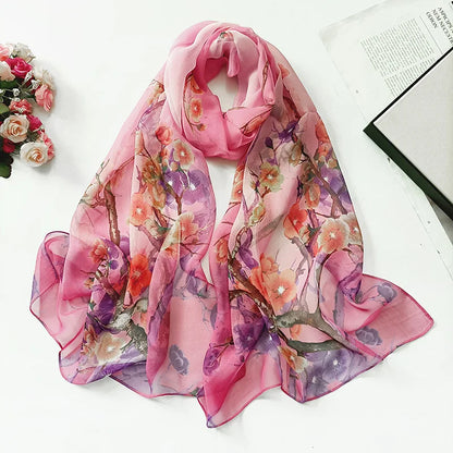 Foulard Écharpe Georgette Dégradé Fleur Femme - Bandana Châle Hijab Été Protection Solaire