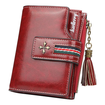Portefeuille Femme Court Cuir Cire Huile Zippé Hasp - Porte-Carte Crédit Compact Fashion Rose