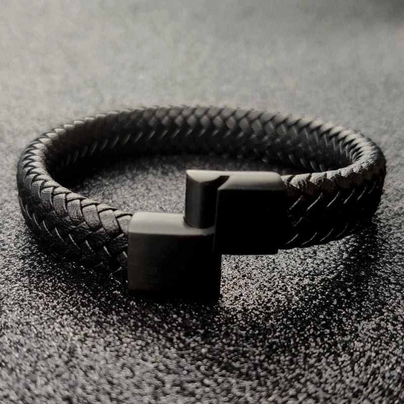Bracelet en Cuir Tressé 16 Brins - Fermoir Magnétique Acier Inoxydable Unisexe